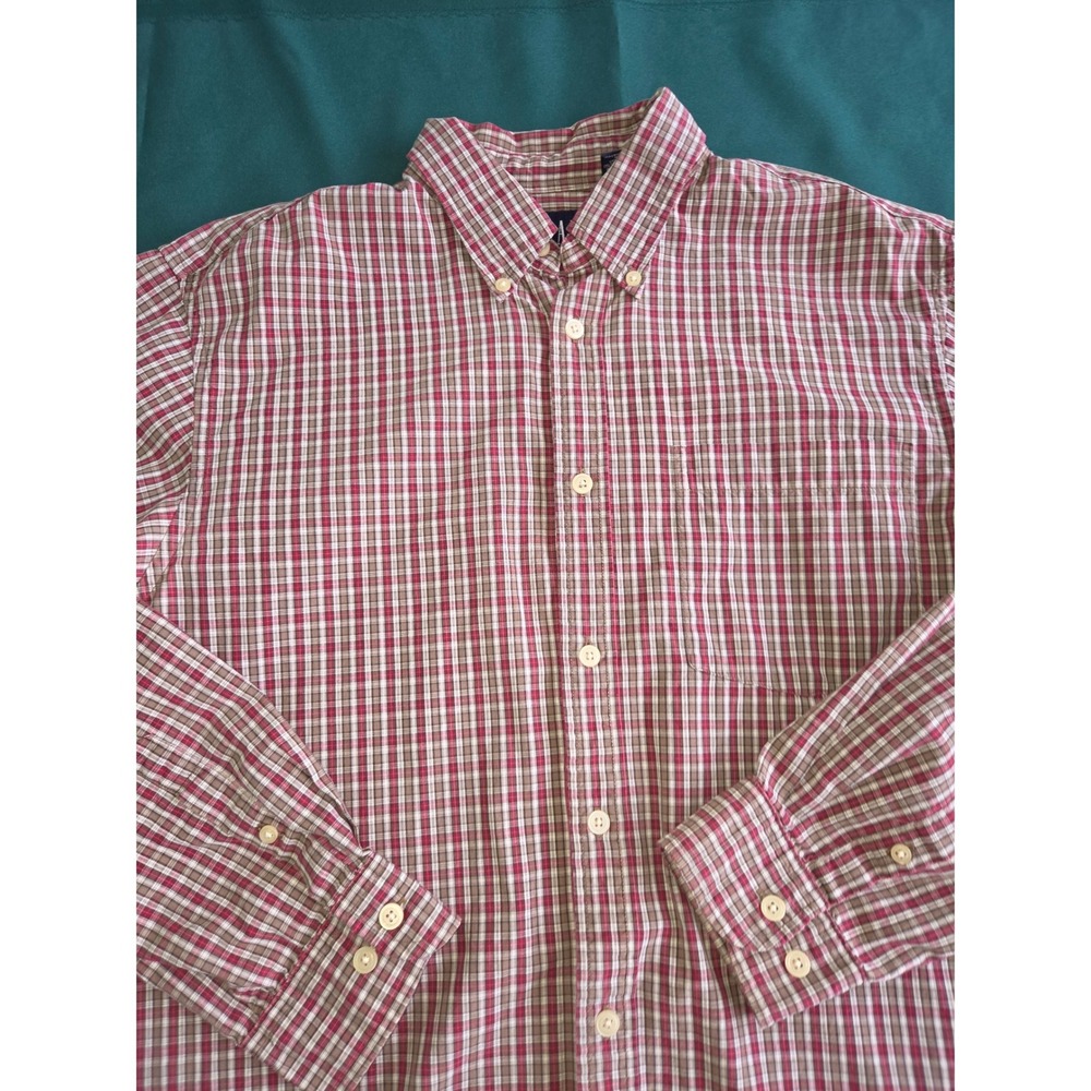 Gap Mens Medium Red Brown Plaid Long Sleeve Button Down Cotton Shirt